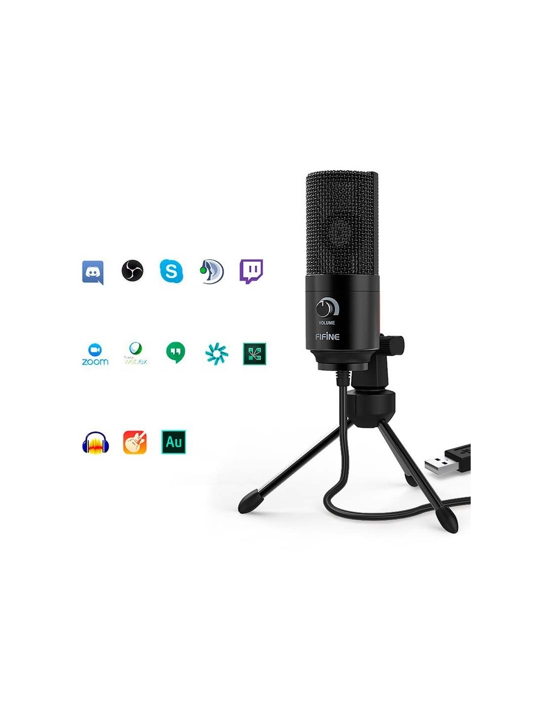 Fifine K669 Micrófono USB Negro para Grabación y Transmisión en PC