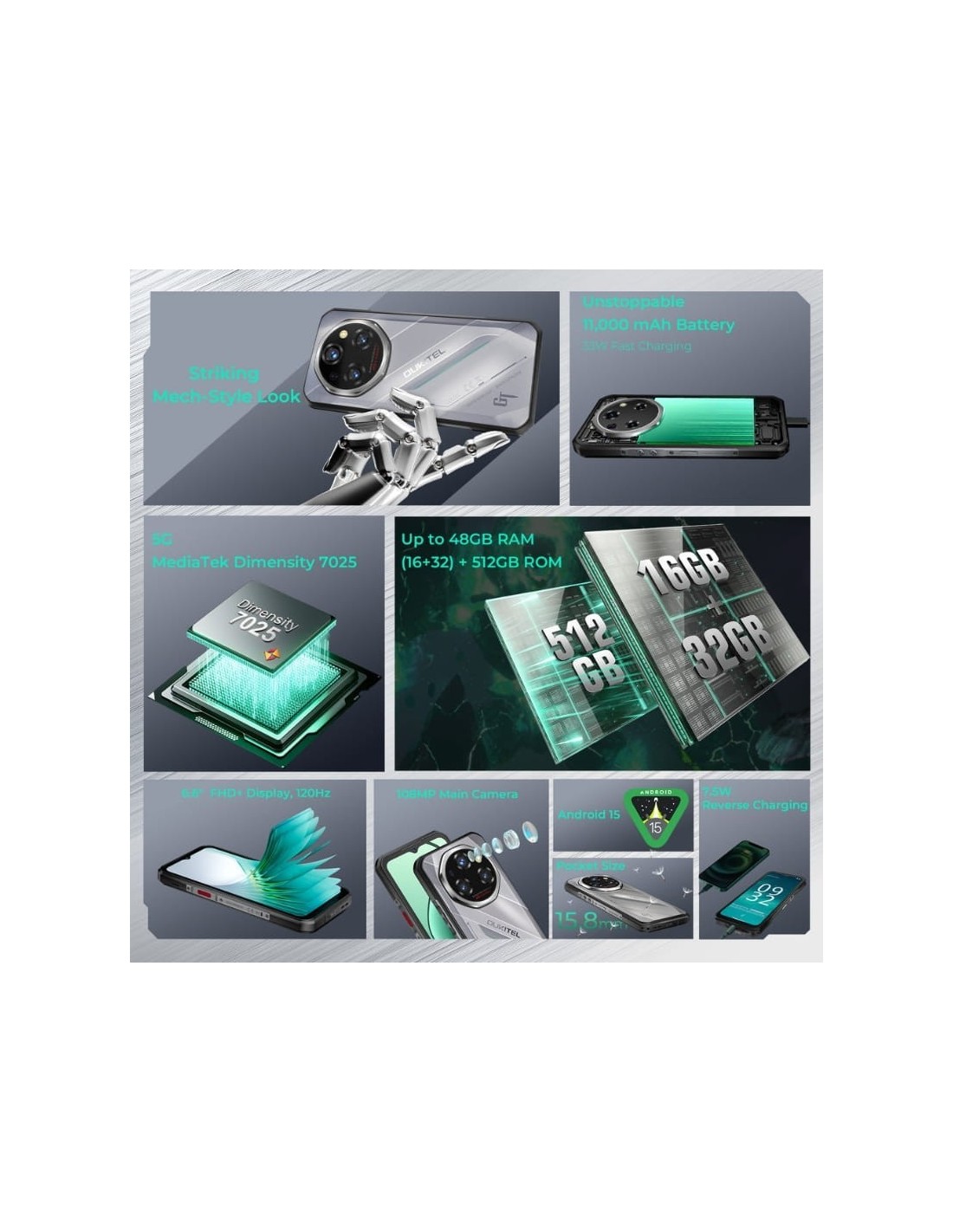 Oukitel WP62 5G 16GB 512GB Negro Rugged AMOLED 120Hz 11000mAh