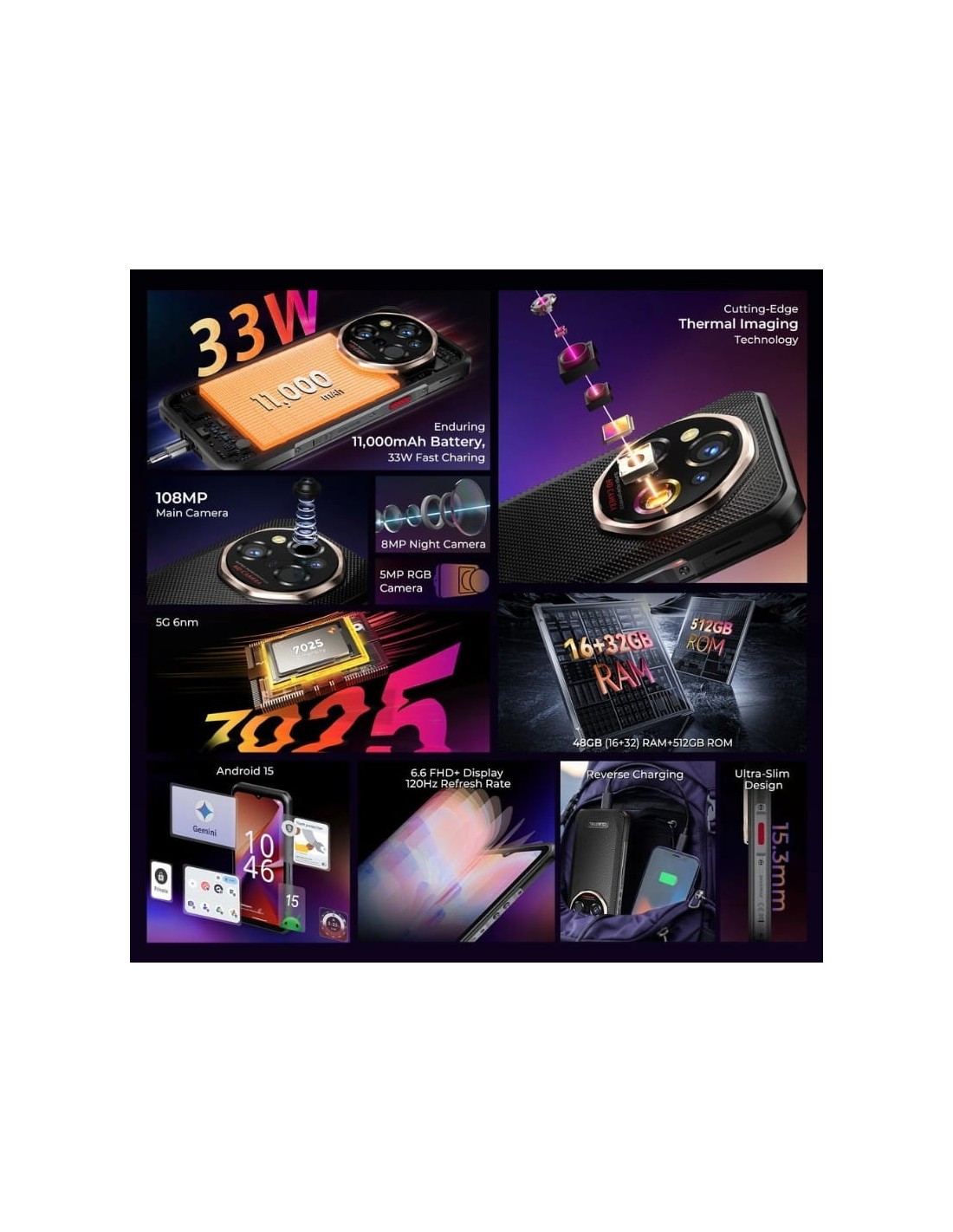 Oukitel WP55 Ultra 5G 16GB 512GB Gris Rugged Sensor Térmico