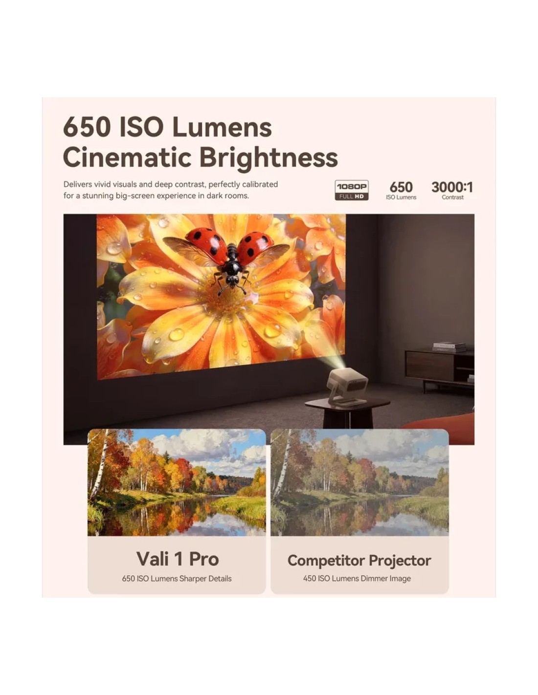 Wanbo Vali 1 Pro 650 Lúmenes ISO Google TV - Proyector Portátil