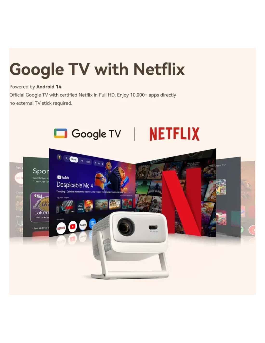 Wanbo Vali 1 Pro 650 Lúmenes ISO Google TV - Proyector Portátil