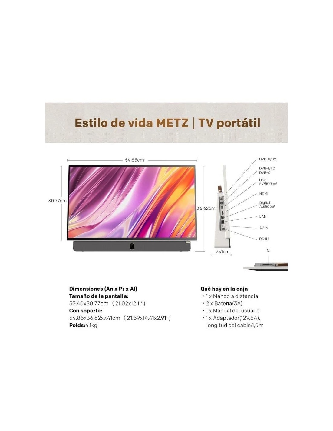 Televisor Portable Metz 24MPE7000Z 24"/ Full HD/ Smart TV/ WiFi