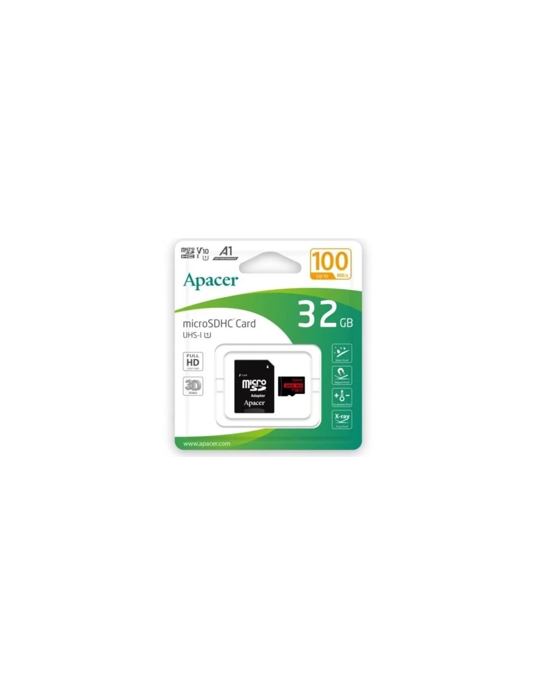 Tarjeta de Memoria Apacer 32GB microSD HC UHS 1 con Adaptador/ Clase 10/ 100MBs