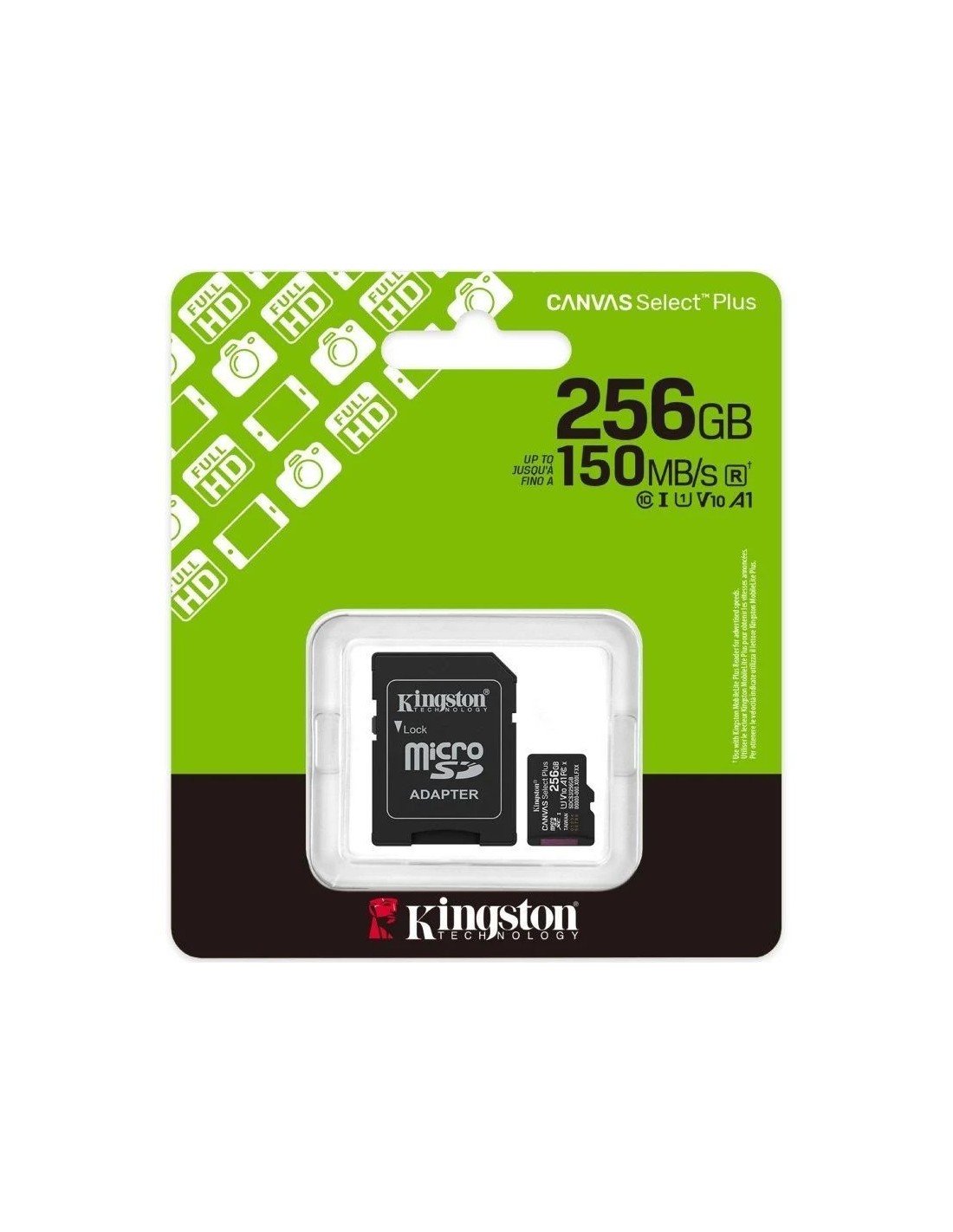 Tarjeta de Memoria Kingston CANVAS Select Plus 256GB microSD XC con Adaptador/ Clase 10/ 150MBs