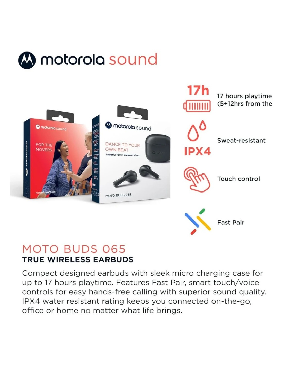 Motorola Moto Buds 065 Negro | Auriculares en Logroño