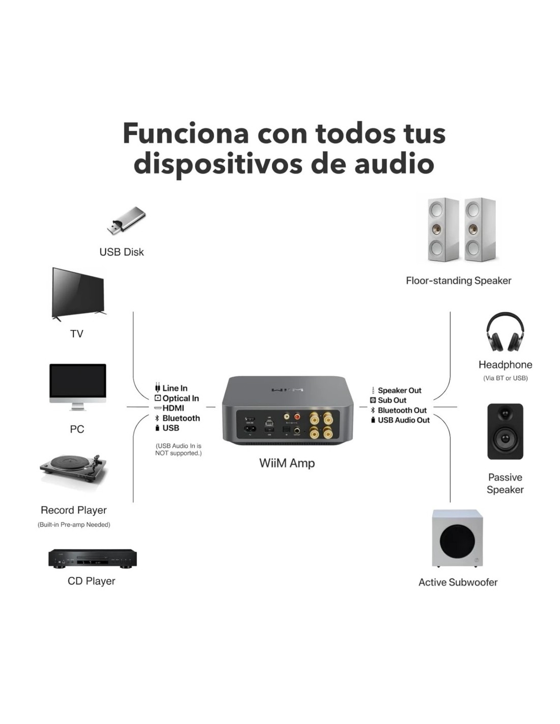 WiiM Amp Streaming Estéreo 24 bits/192 kHz por canal Bluetooth DAC WiF