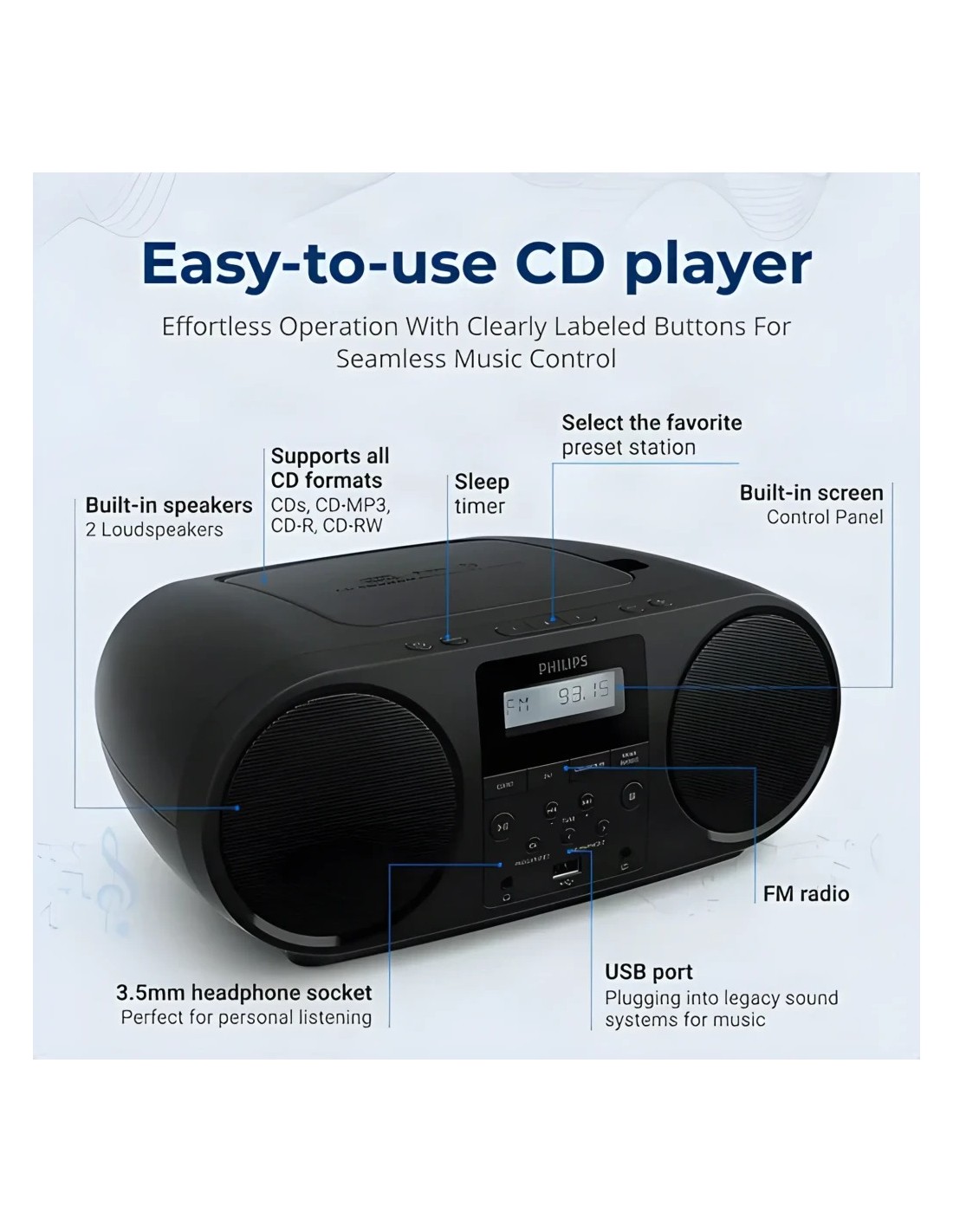 Philips TAZ6000/10 DAB, DAB+, FM Bluetooth Reproductor de CD portátil