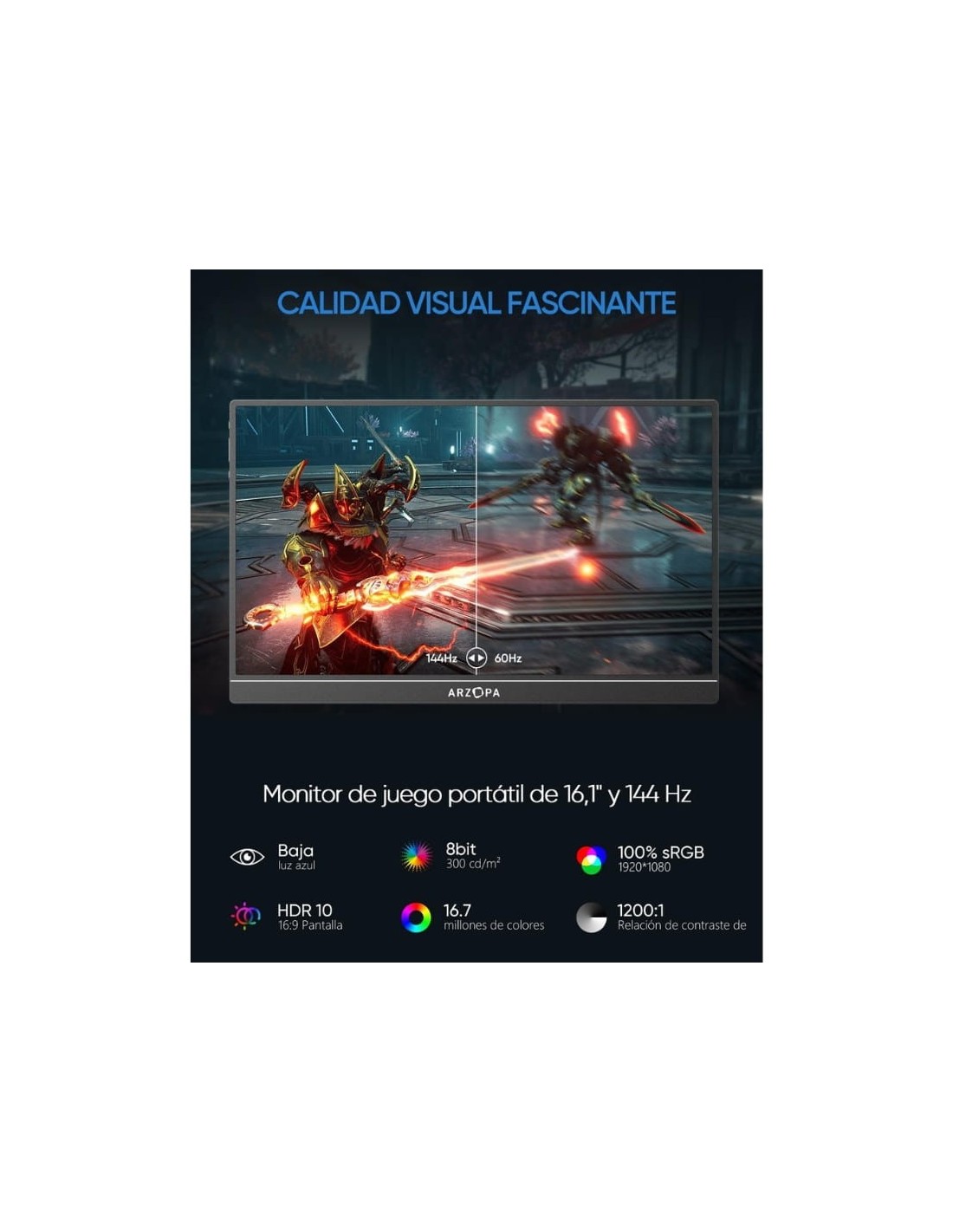 Monitor portátil Arzopa Z1FC Gris con funda 16,1 pulgadas Full HD IPS 