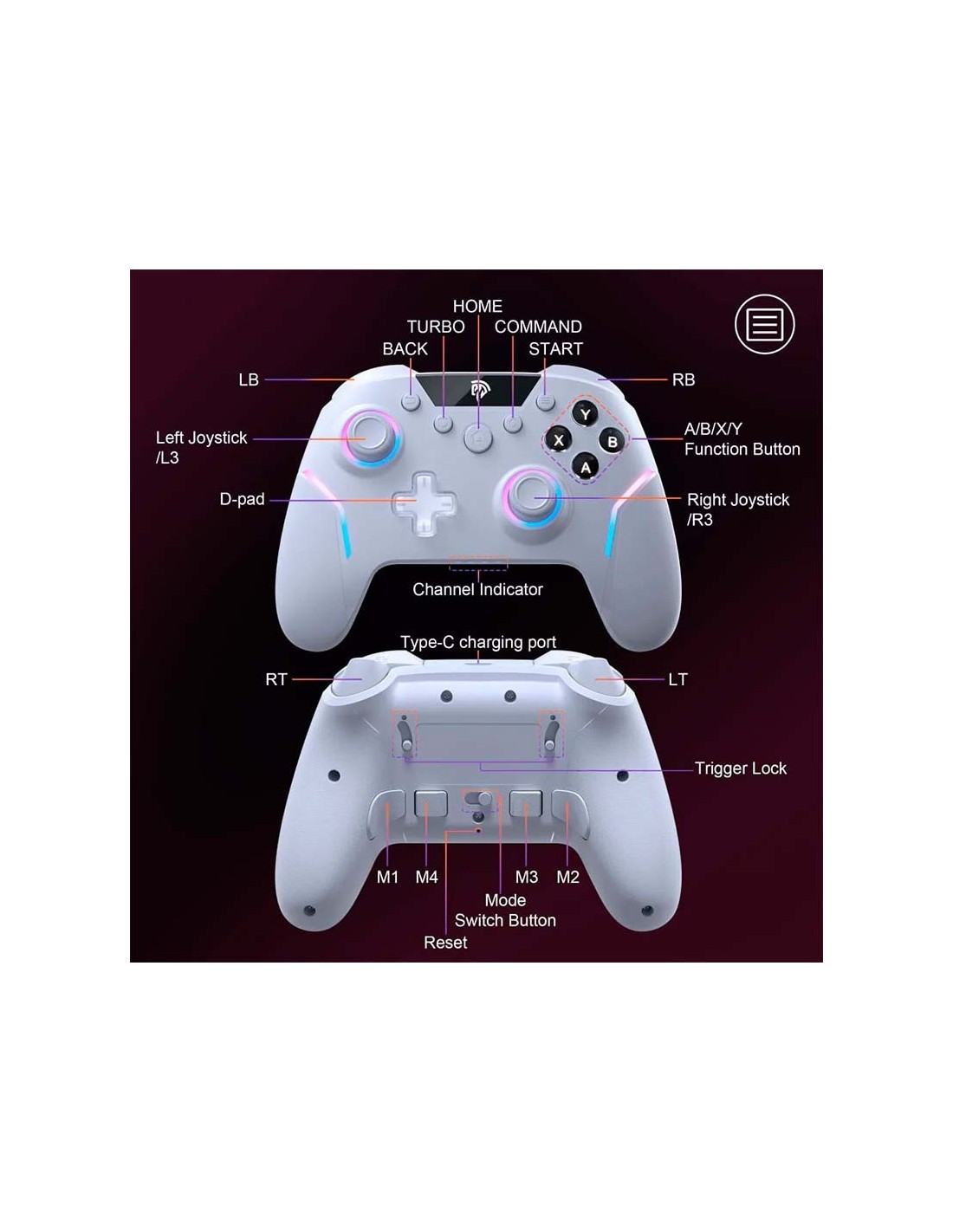 Gamepad EasySMX X20 Blanco con Botones Mecánicos para PC, Switch y Sma