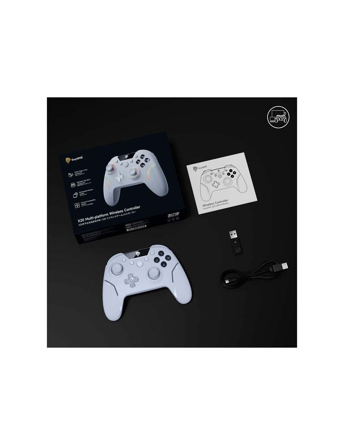 Gamepad EasySMX X20 Blanco con Botones Mecánicos para PC, Switch y Sma