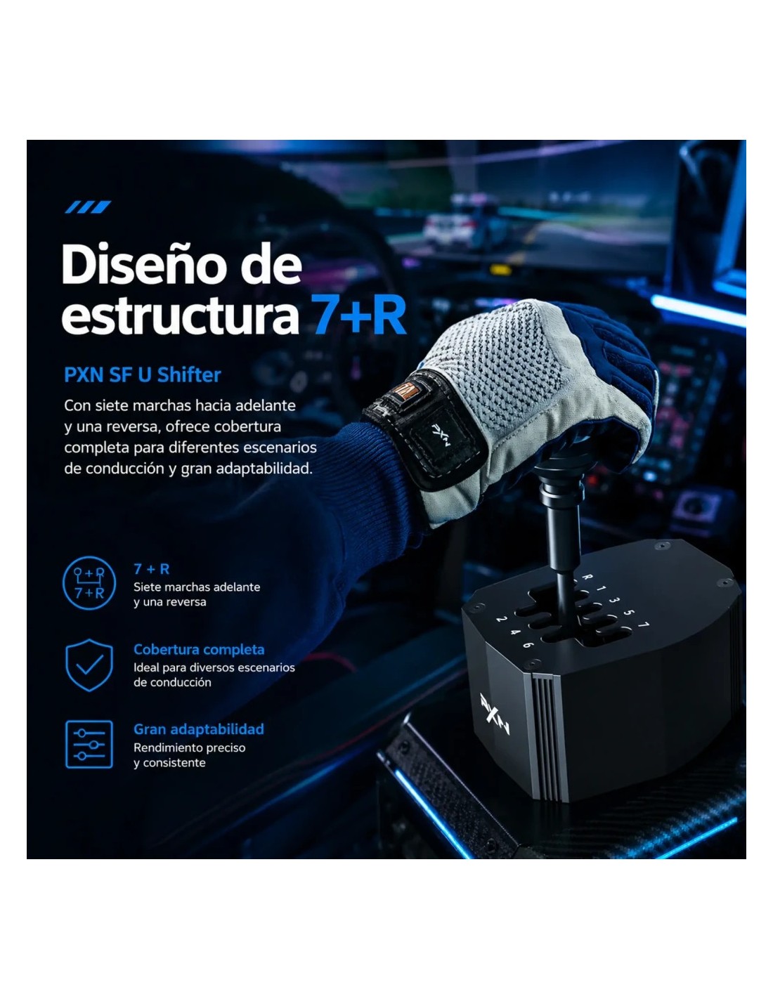 Palanca de cambios PXN SF-U PC/PS4/Xbox H-Pattern 7+1 Negro en Logroño