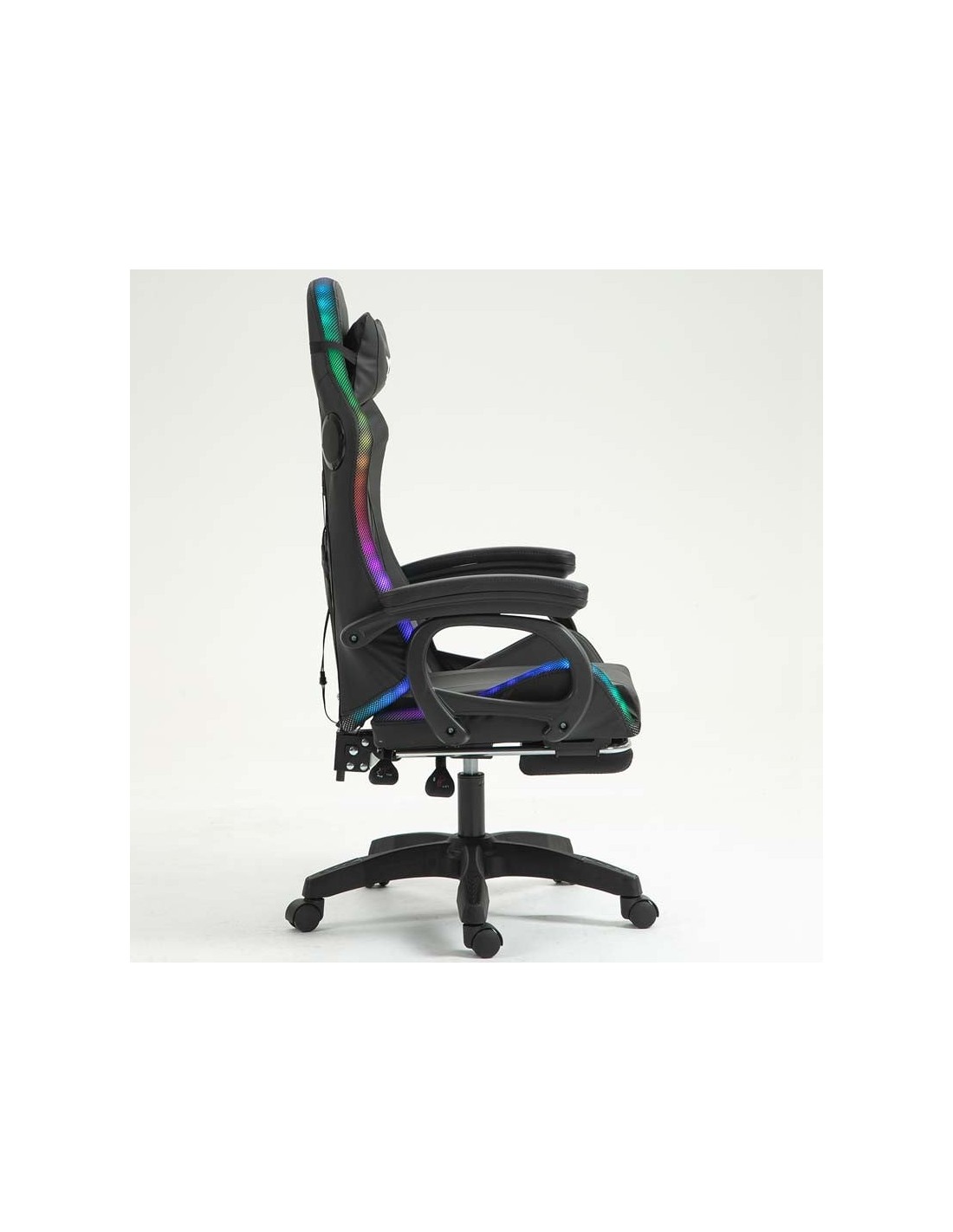 Silla PowerGaming LED RGB Altavoz Masaje Reposapiés Negro 120kg