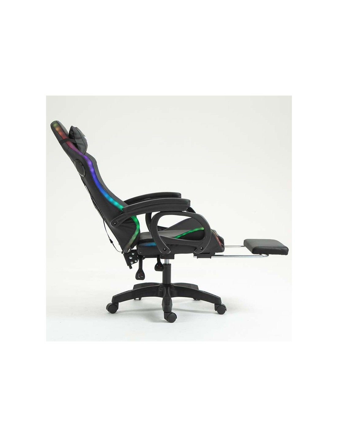 Silla PowerGaming LED RGB Altavoz Masaje Reposapiés Negro 120kg
