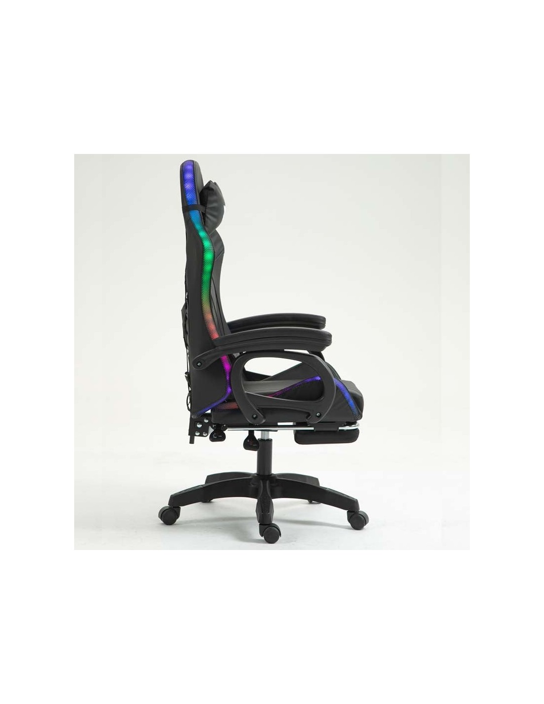 Silla PowerGaming LED RGB 7 puntos Masaje Reposapiés Negro 120kg