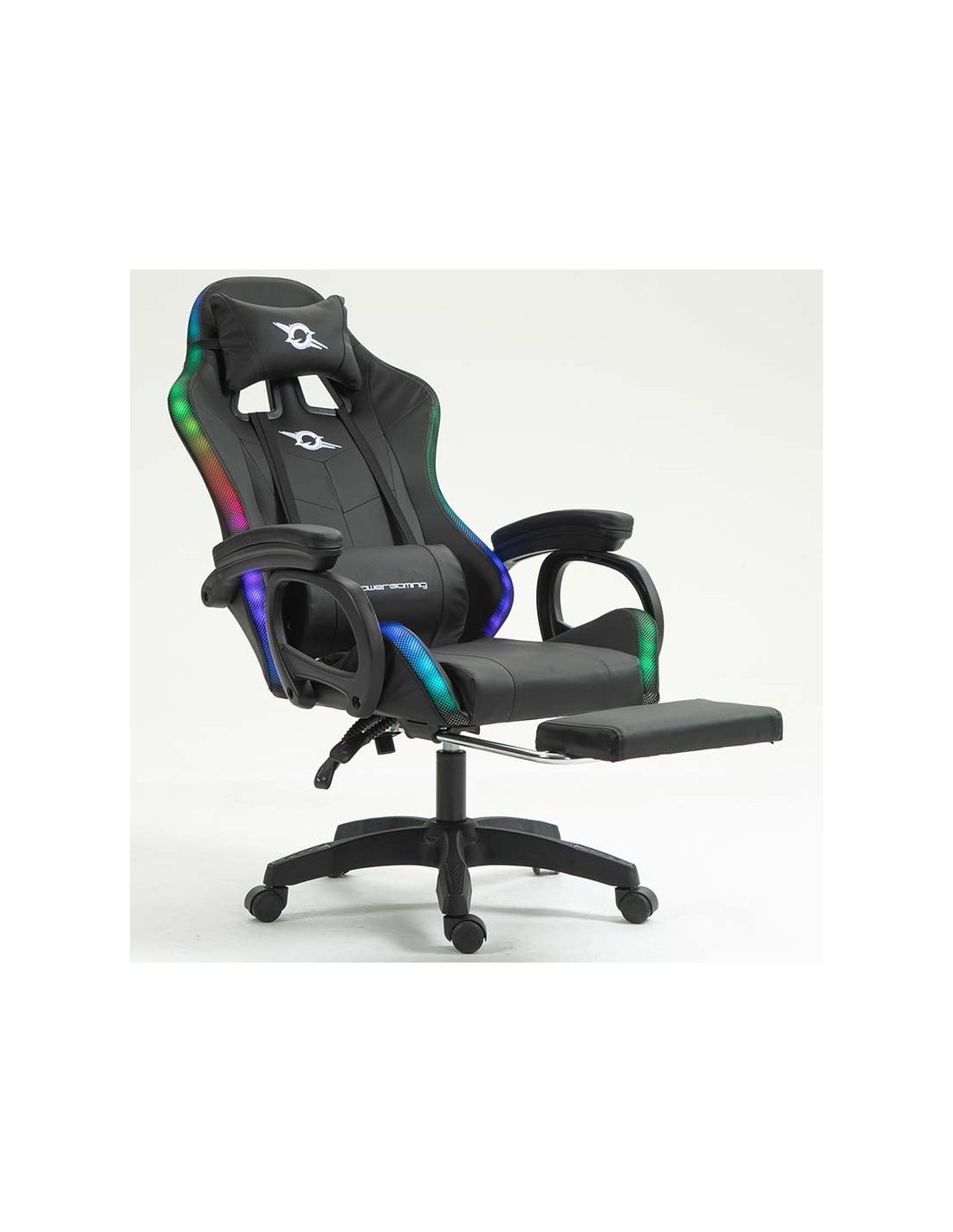 Silla PowerGaming LED RGB 7 puntos Masaje Reposapiés Negro 120kg