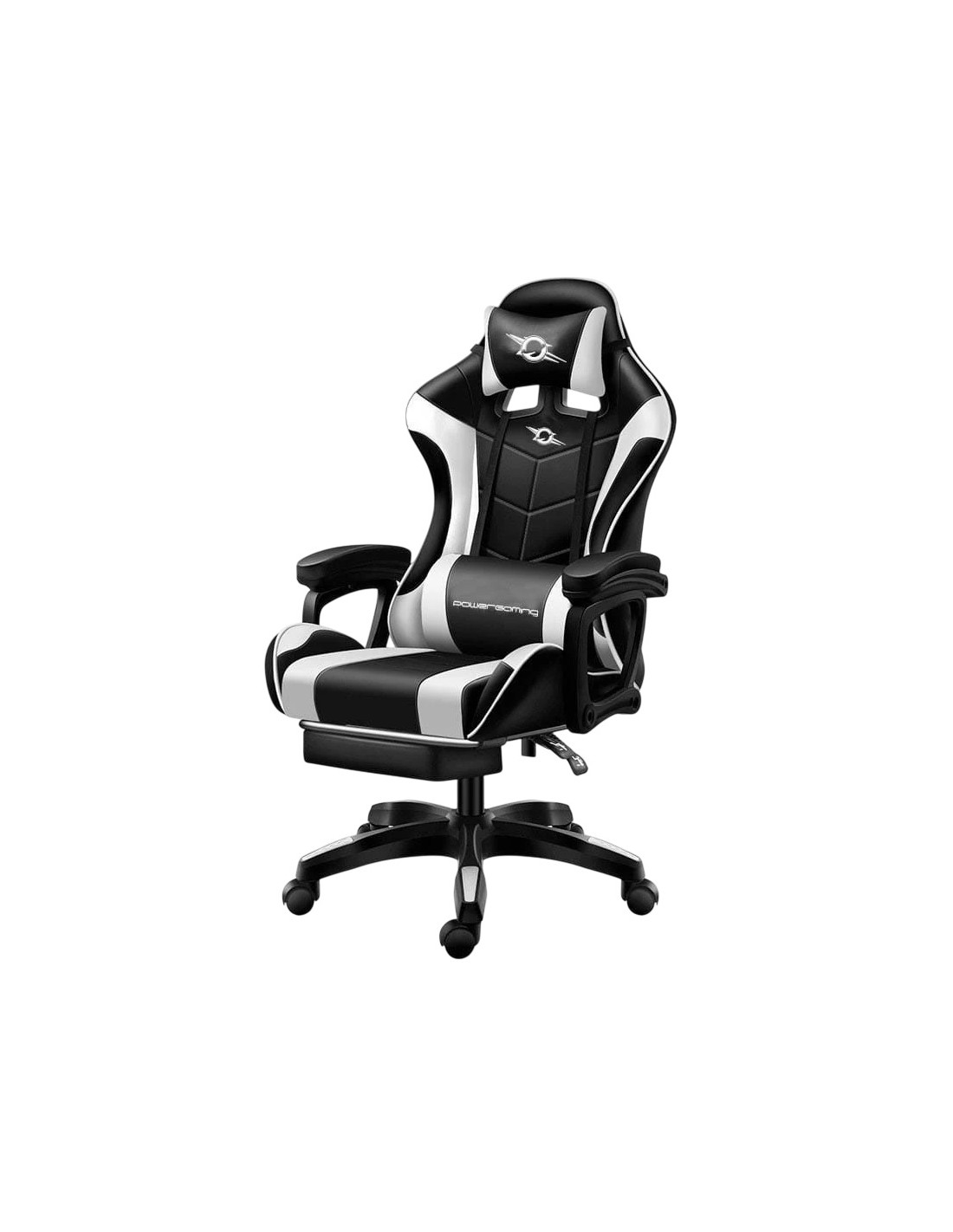 Silla gaming PowerGaming Negro/Blanco con Reposapiés 120kg en Logroño