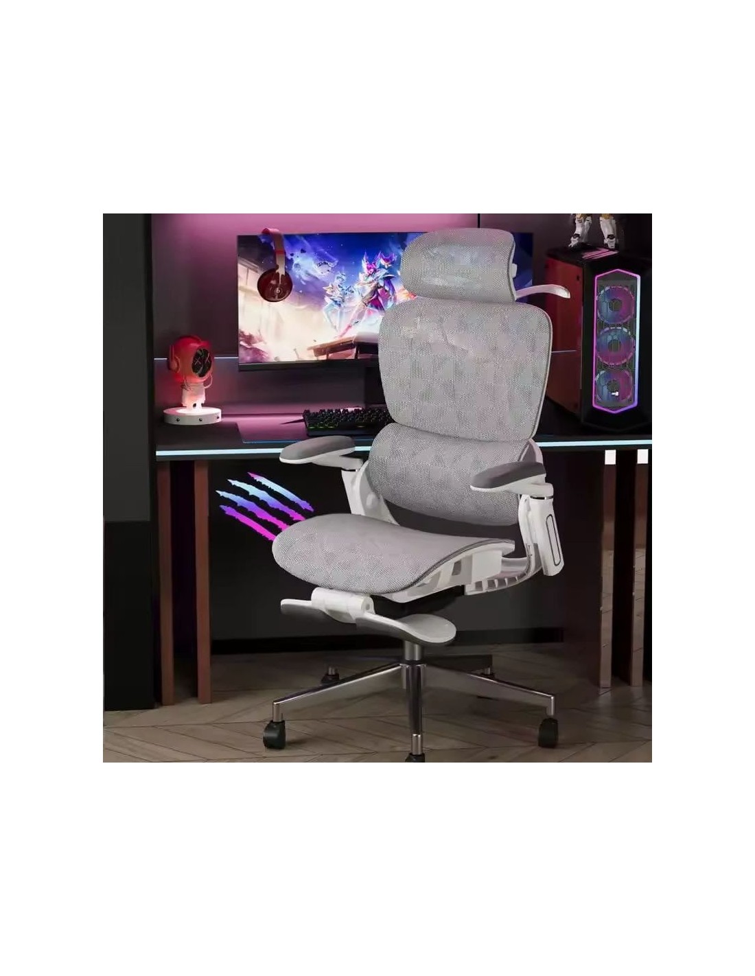 Powerbasic Elvas Gris 150kg reposabrazos 3D reposacabezas cojín lumbar
