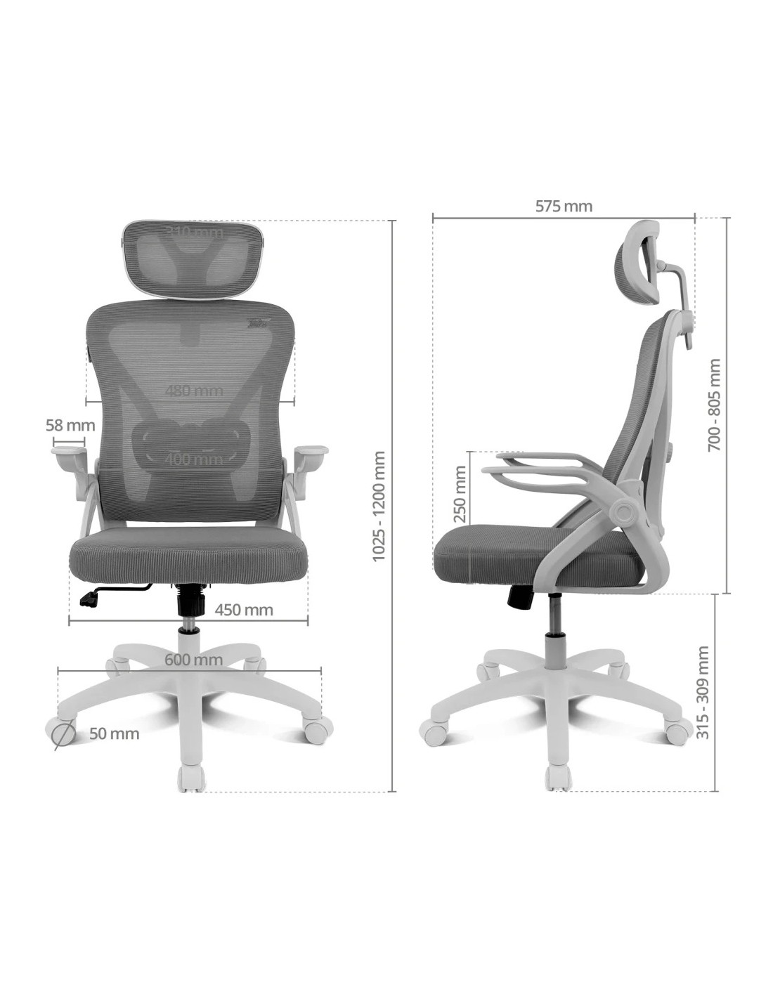 Silla gaming Drift DRAIR35 Blanco/Gris Malla Reposabrazos Abatibles 12