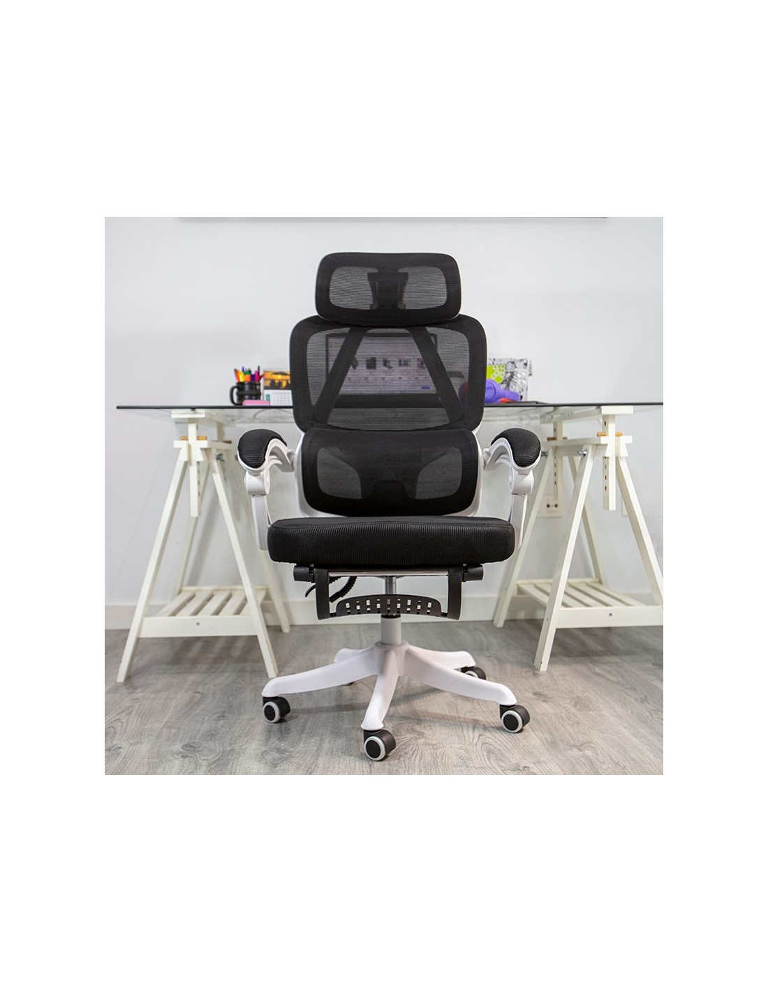 Powerbasics Confort T20 Negro con Ruedas y Reposapiés Silla de oficina