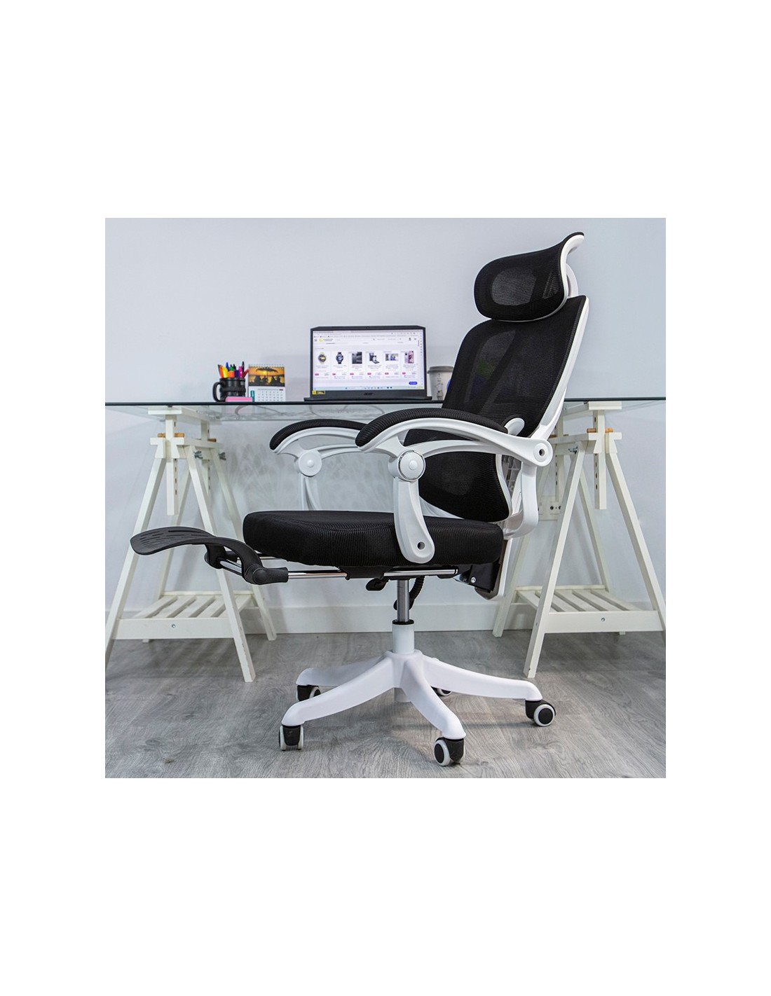 Powerbasics Confort T20 Negro con Ruedas y Reposapiés Silla de oficina