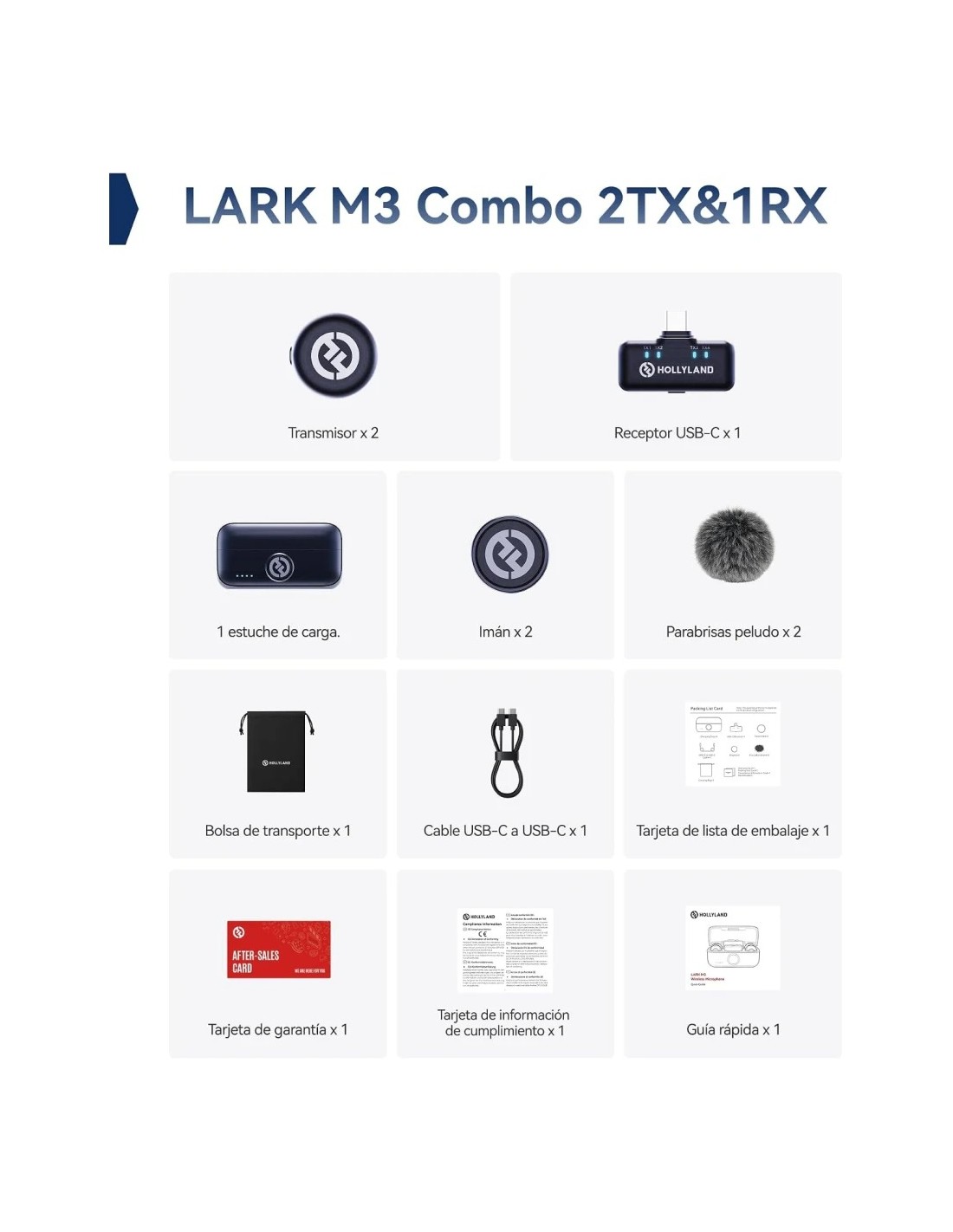 Micrófono inalámbrico Hollyland Lark M3 Combo 2TX & 1RX USB-C Gris Esp