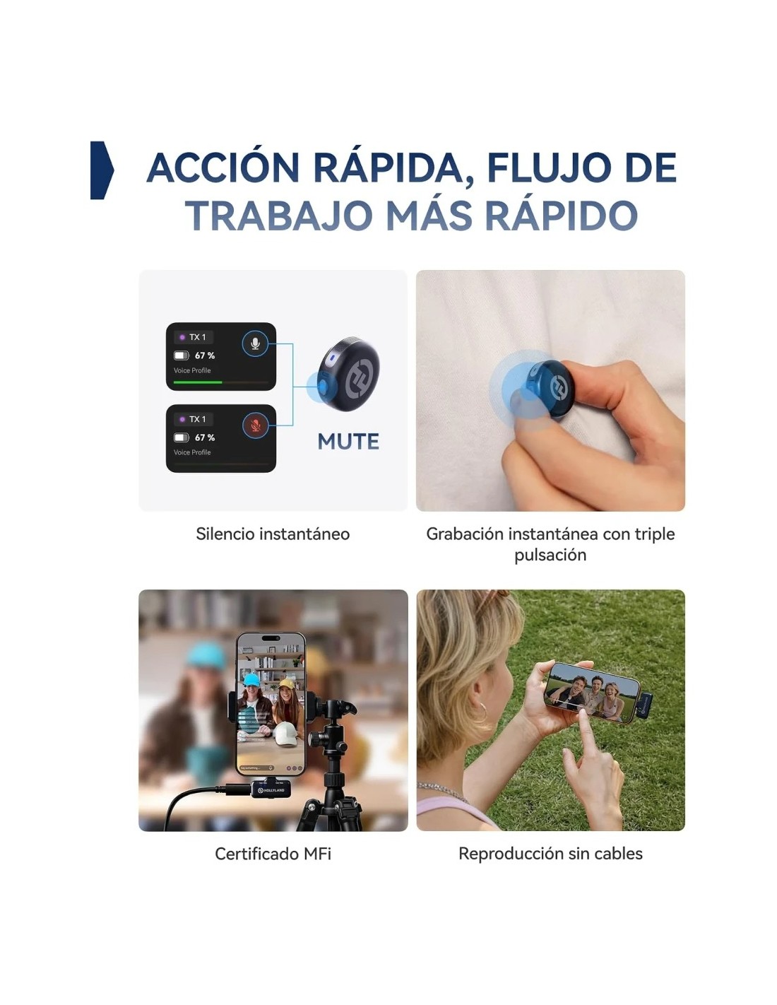 Micrófono inalámbrico Hollyland Lark M3 Combo 2TX & 1RX USB-C Gris Esp