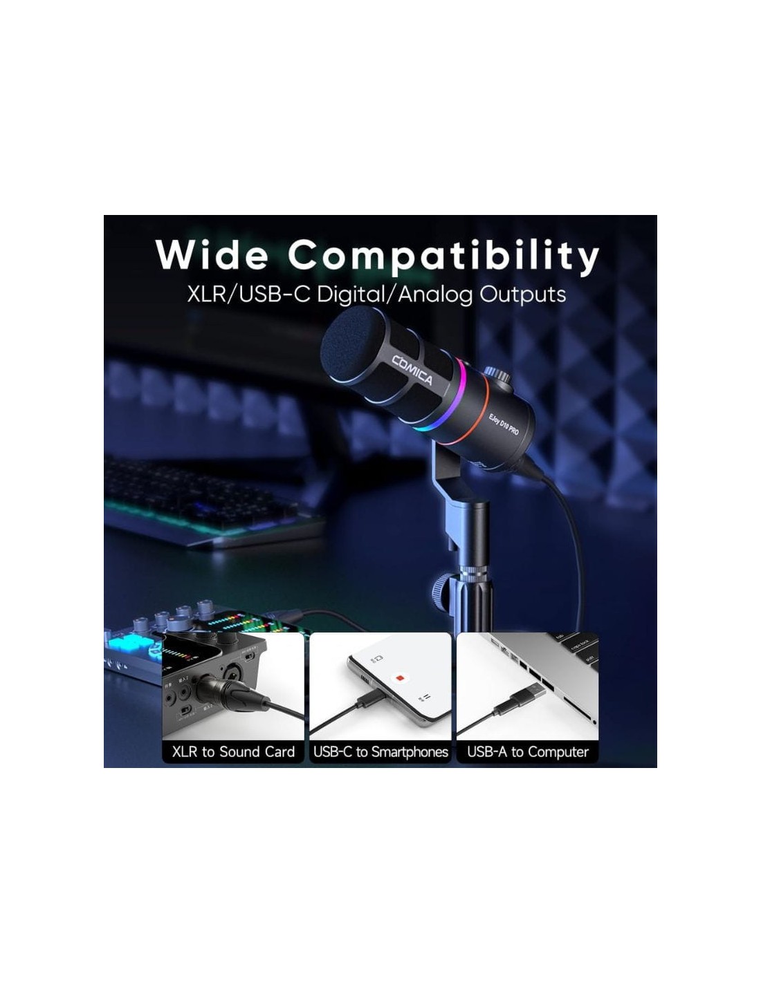 Micrófono inalámbrico gaming COMICA EJoy D10 Pro (D) Negro cardioide 4