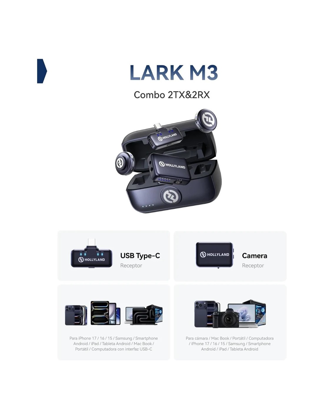 Micrófono inalámbrico Hollyland Lark M3 Combo 2TX & 2RX Gris Espacial 