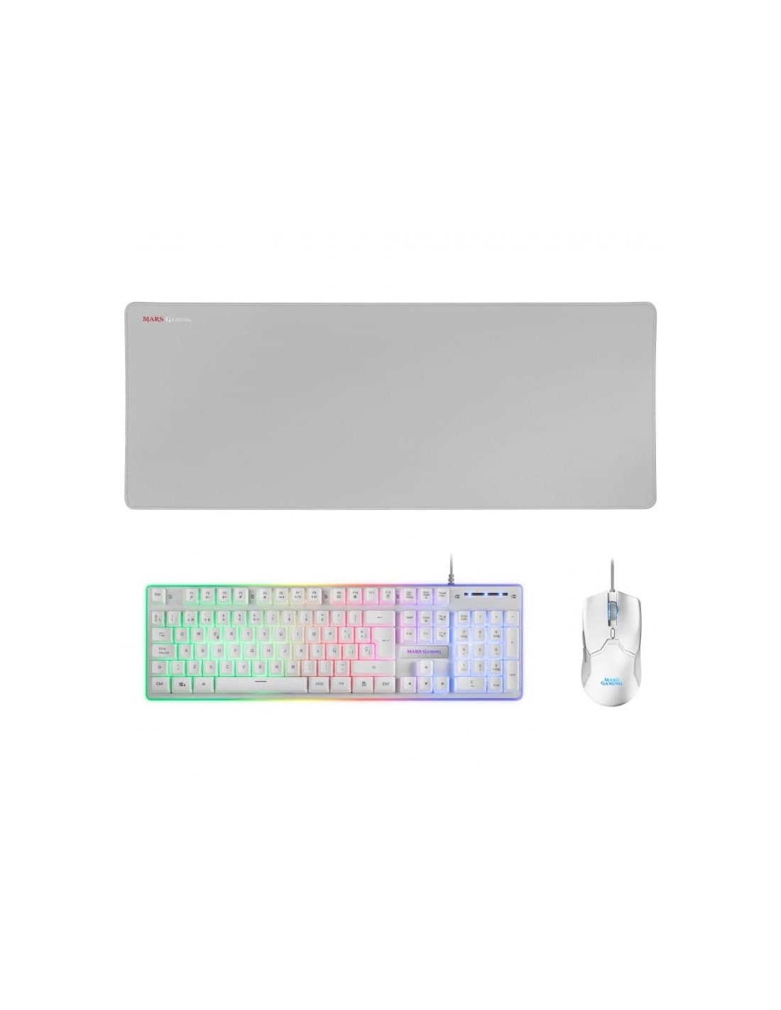 Kit de teclado y ratón Mars Gaming MCPXWES Blanco de membrana RGB espa