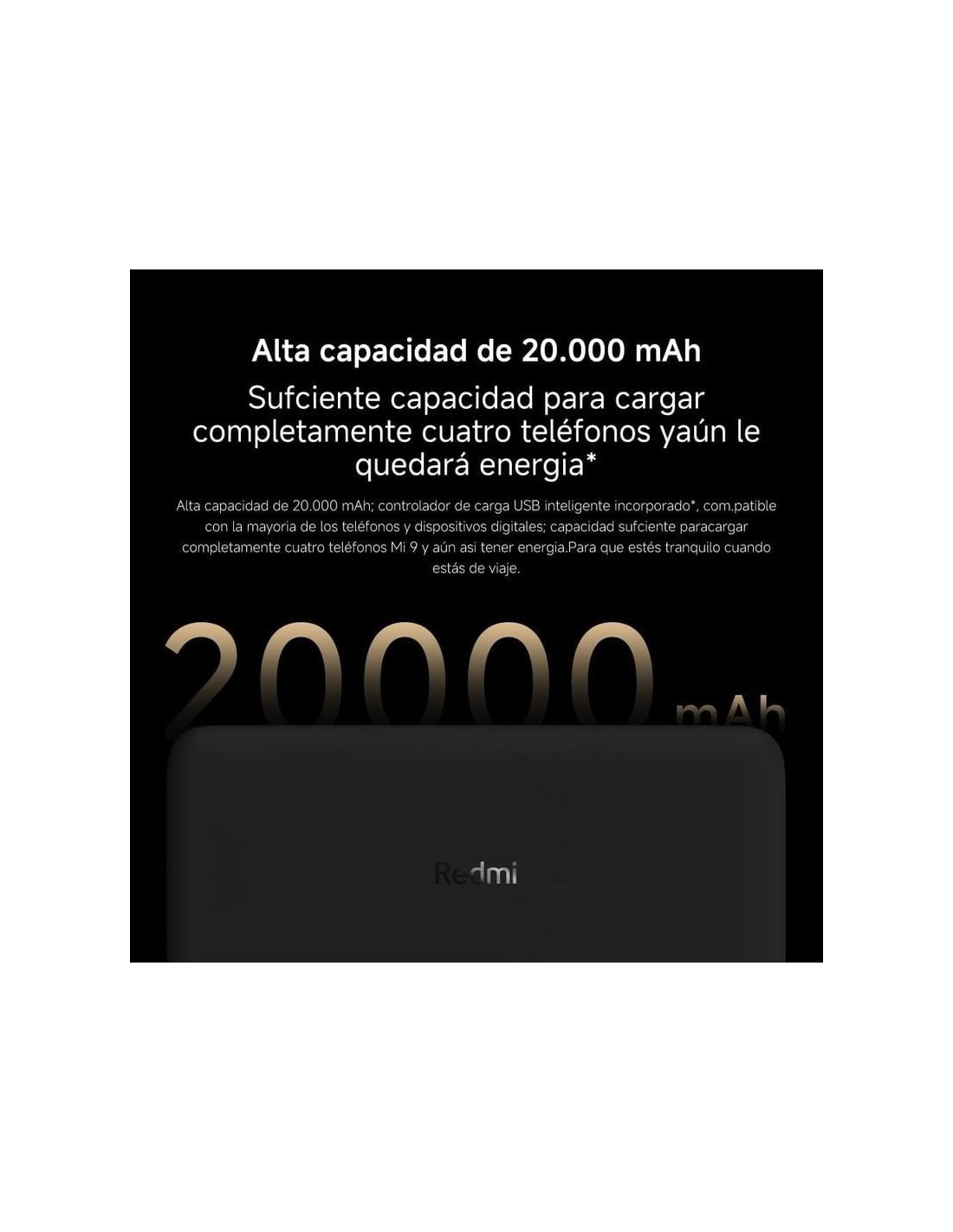 Power Bank Xiaomi Redmi Negro 20000mAh 18W en Logroño