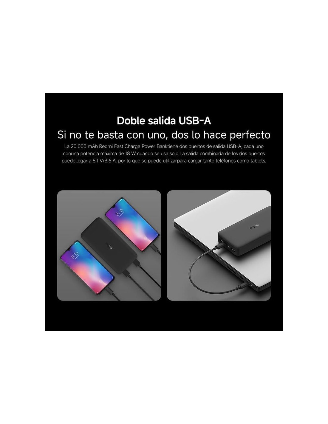 Power Bank Xiaomi Redmi Negro 20000mAh 18W en Logroño