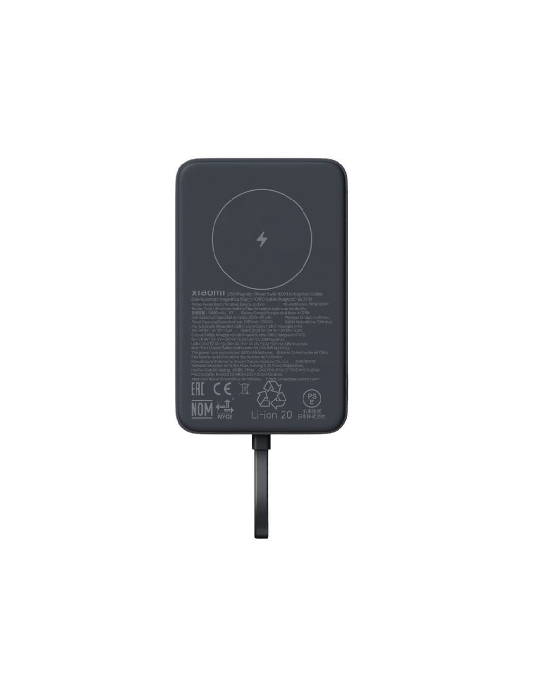 Cable integrado 10000mAh MagSafe Power Bank Xiaomi Magnético Blanco co