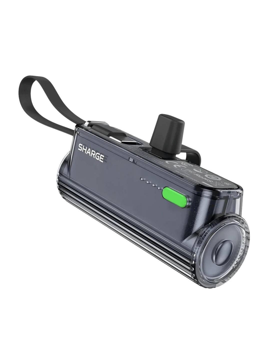 Power Bank Sharge Flow Mini Negro con cable integrado 5000mAh 22,5W US