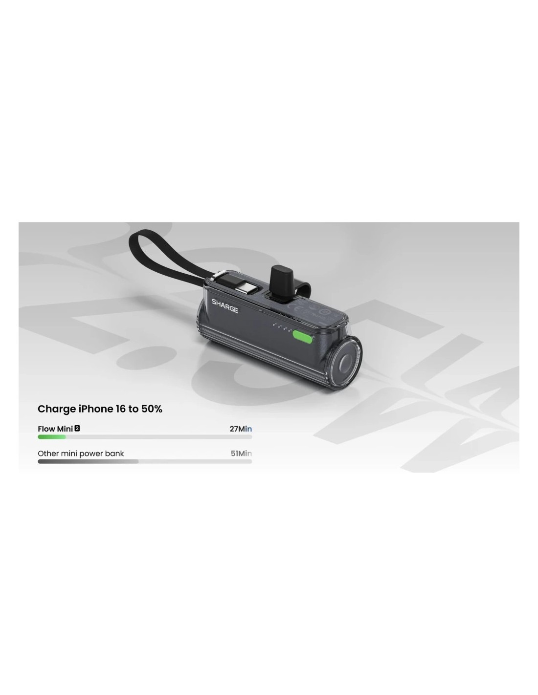 Power Bank Sharge Flow Mini Negro con cable integrado 5000mAh 22,5W US