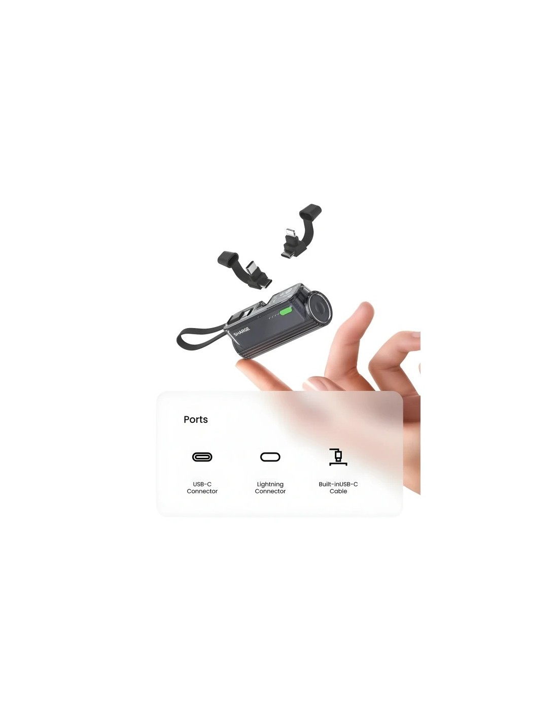 Power Bank Sharge Flow Mini Negro con cable integrado 5000mAh 22,5W US