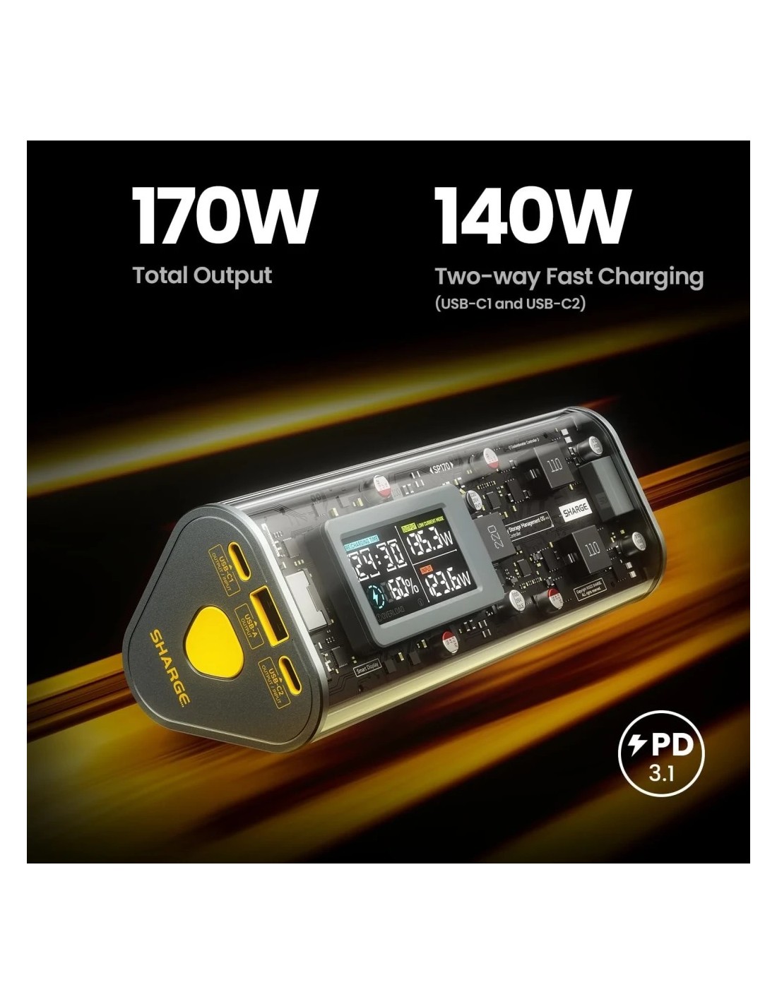 Sharge Shargeek 170 24000mAh 140W Power Bank Gris en Logroño