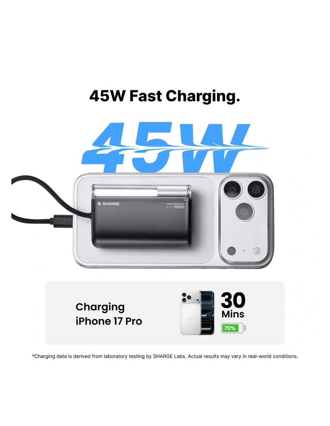 Power Bank Sharge Flow 3 con cable integrado 10000mAh 45W USB-C
