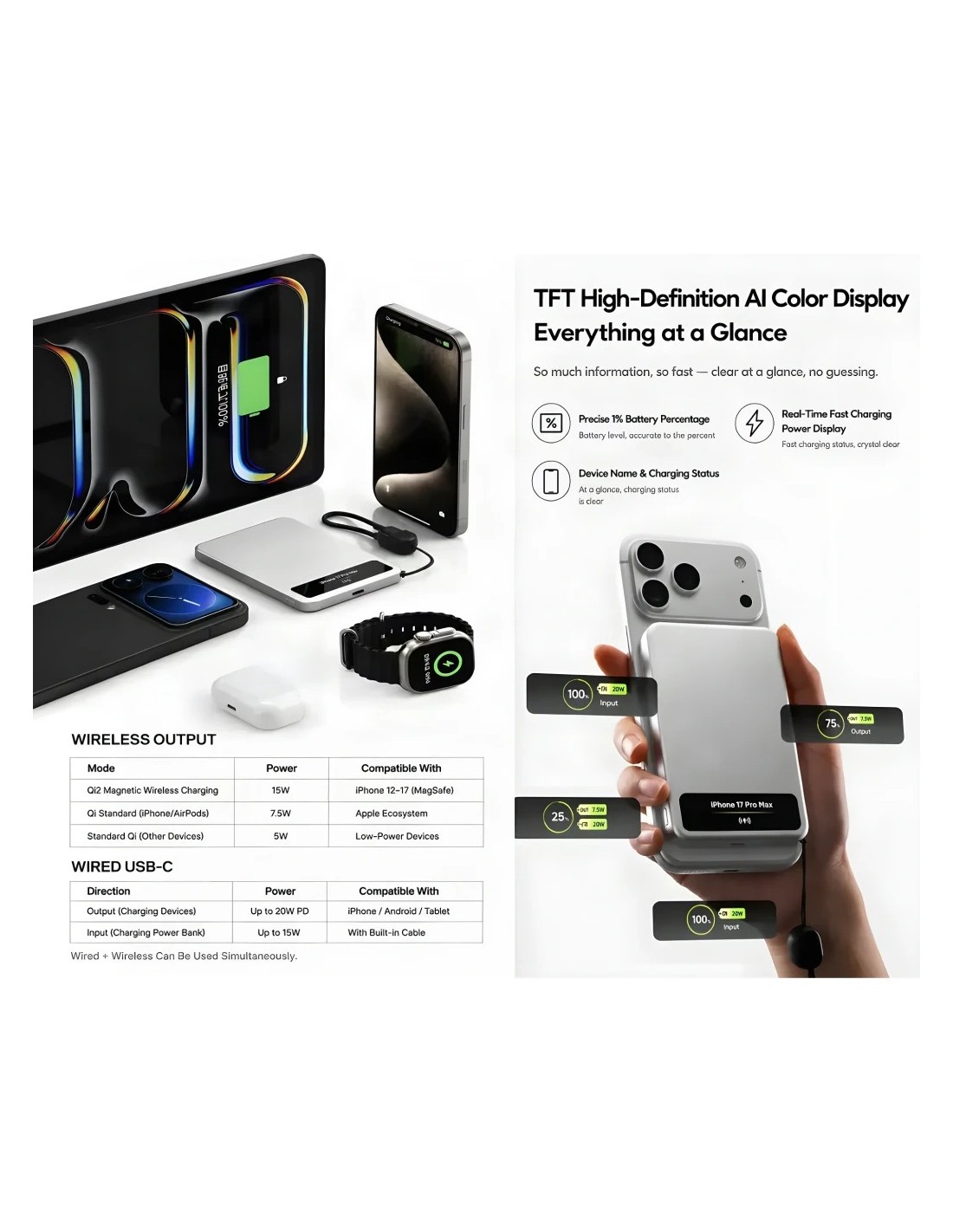 Power Bank Sharge Smart Magnetic M8 Plata 5000mAh 15W MagSafe Qi2