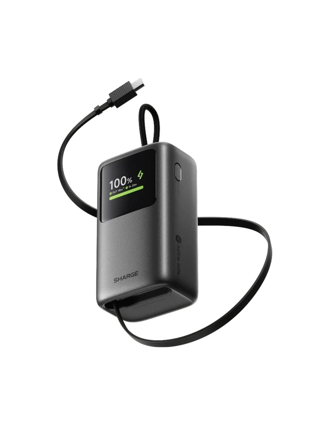 Power Bank Sharge E3 HyperTower Negro con cable retráctil integrado 10