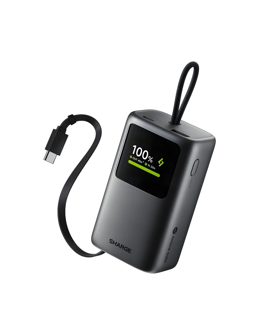 Power Bank Sharge E3 HyperTower Negro con cable retráctil integrado 10