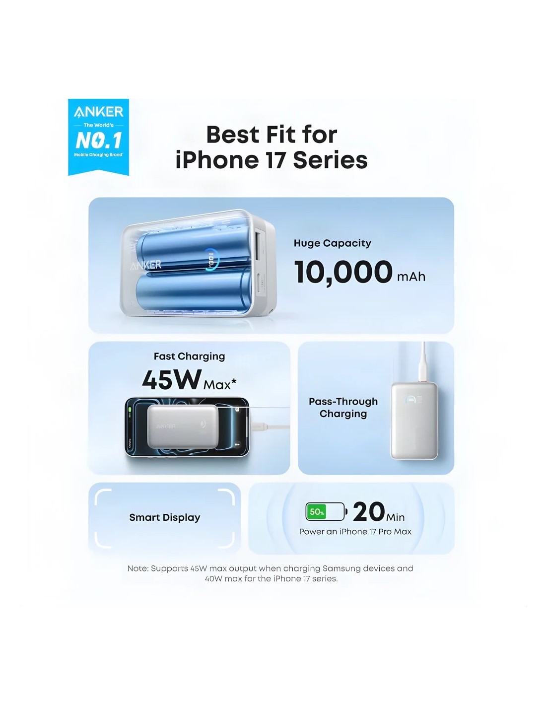 Power Bank Anker Nano 10K Blanco con cable retráctil 10000mAh 45W USB-