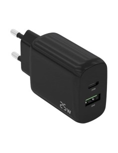 Cargador Doble de Alta Eficiencia 25W Aisens 1xUSB Tipo-C / 1xUSB Negr