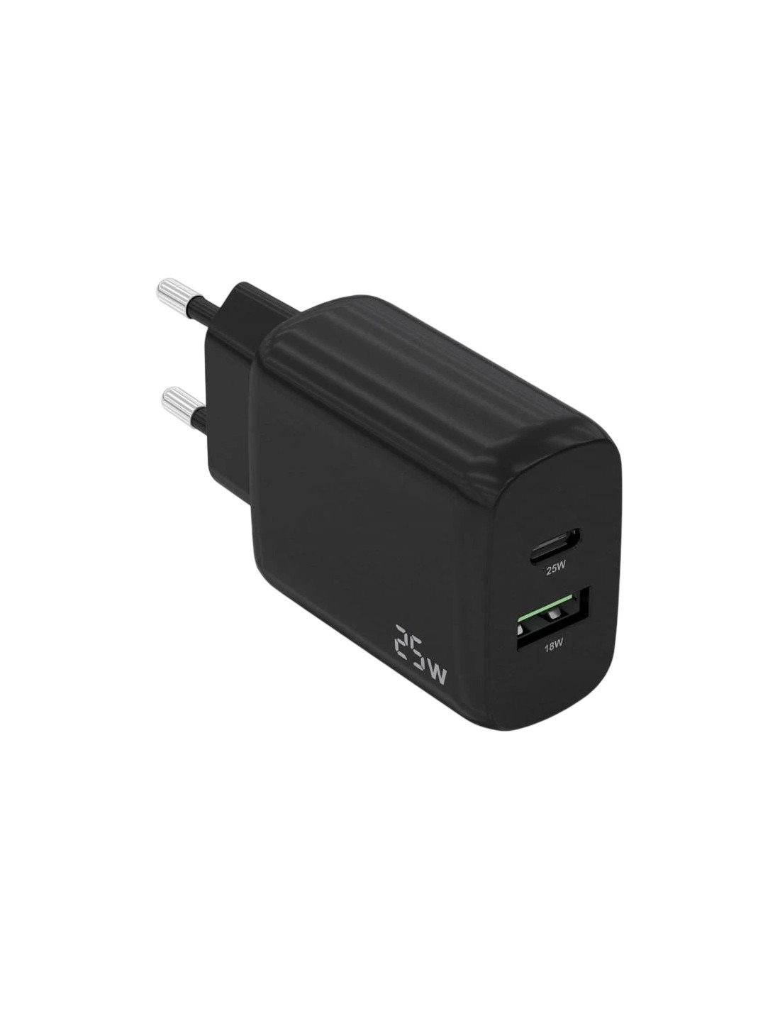 Cargador Doble de Alta Eficiencia 25W Aisens 1xUSB Tipo-C / 1xUSB Negr