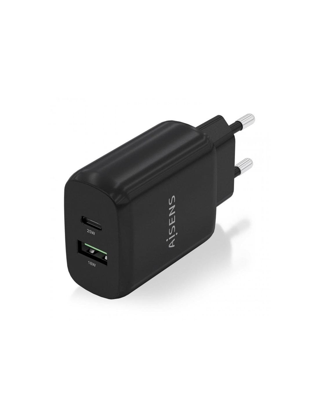 Cargador Doble de Alta Eficiencia 25W Aisens 1xUSB Tipo-C / 1xUSB Negr