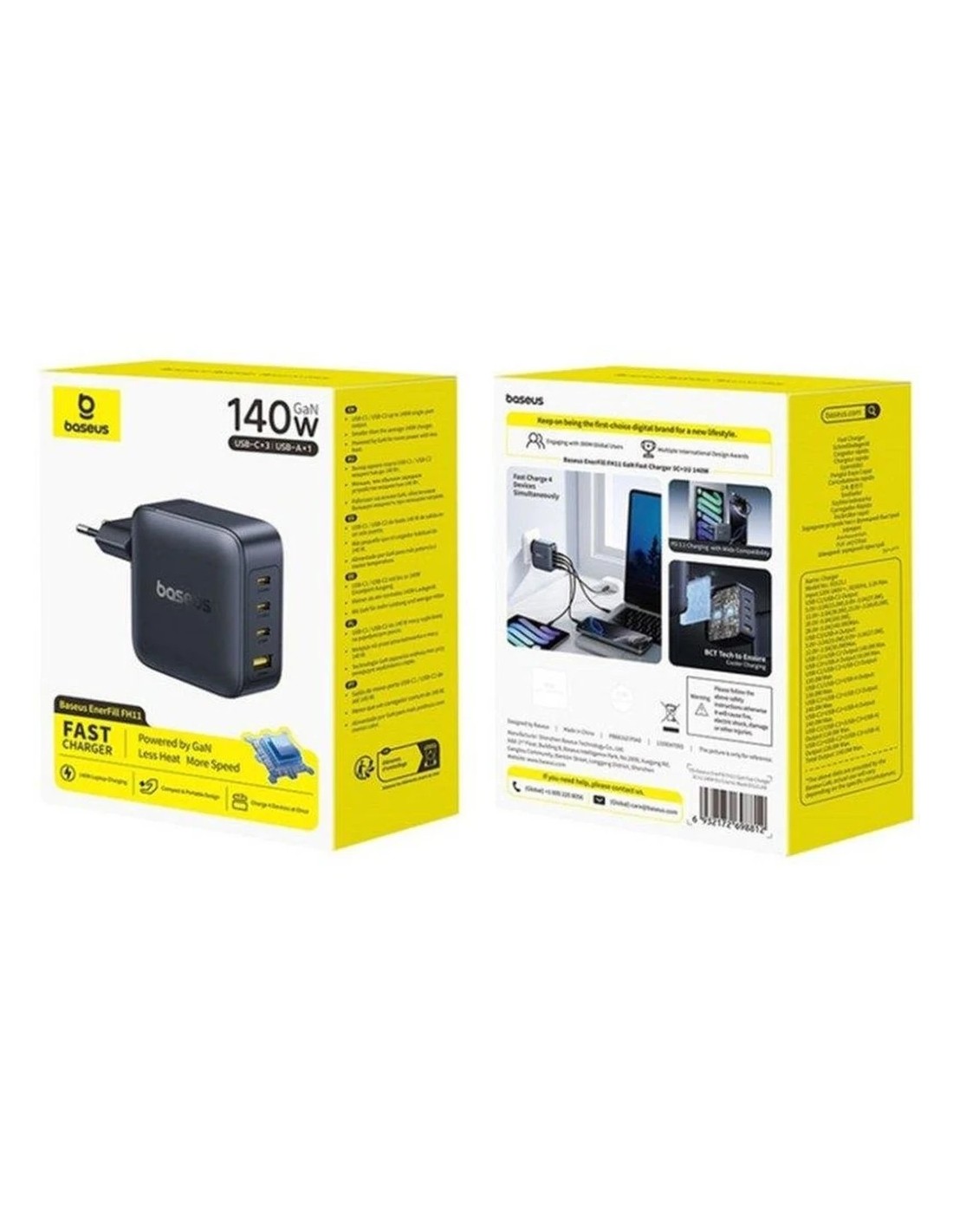 Cargador Baseus EnerFill FH11 GaN 140W 3x USB-C + 1x USB-A en Logroño
