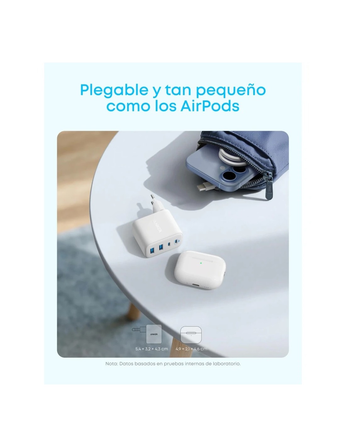 Cargador Anker Zolo GaN 50W 4 Puertos Blanco 2x USB-C + USB-A