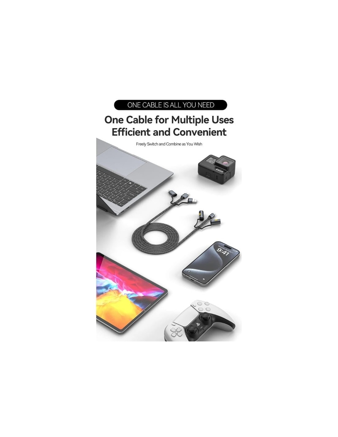 Cable Ultra-Resistente Carga Rápida 6 en 1 240W USB-C/A/Lightning