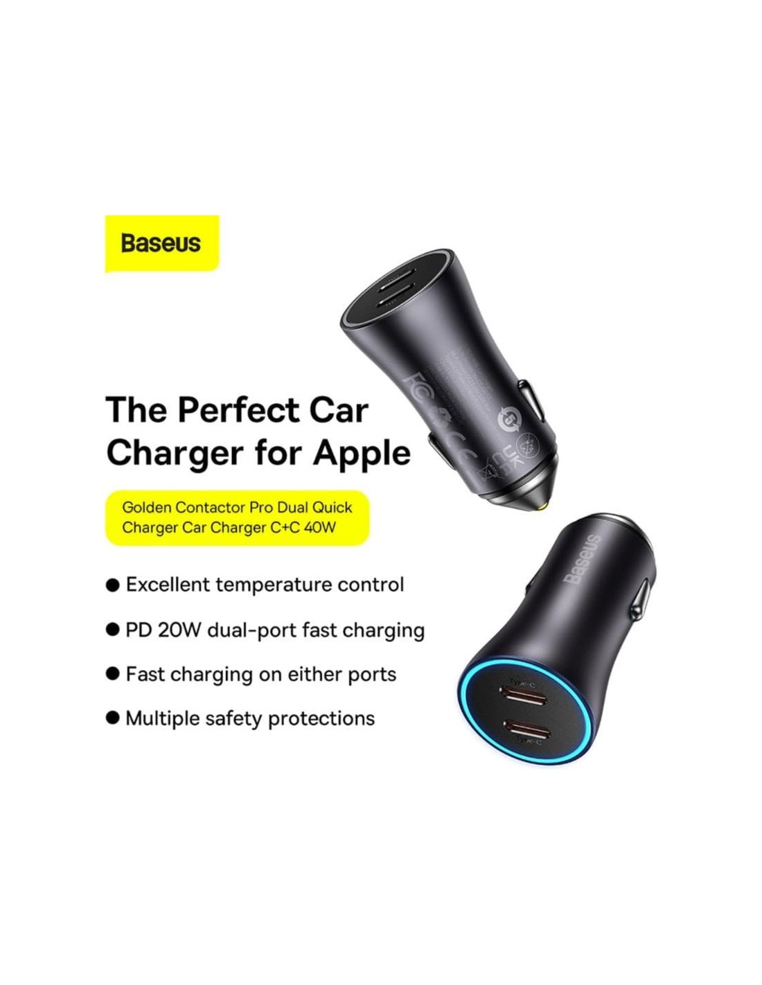 Cargador de coche Baseus Golden Contactor Pro 40W en Logroño
