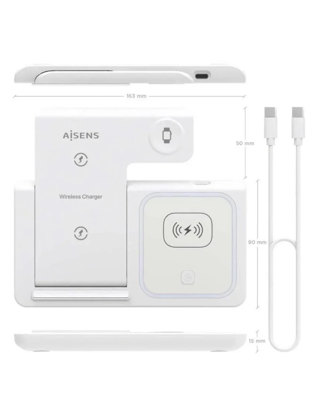 Aisens ASCH-15W3WC044-W 3 en 1 Qi 15W Plegable Blanco - Base de carga 