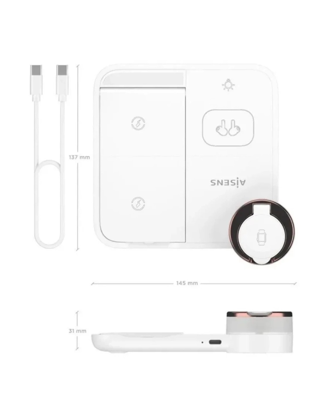 Cargador Inalámbrico 4 en 1 15W Qi Blanco Aisens ASCH-15W4WC061-W
